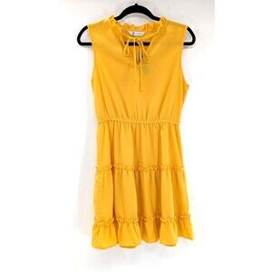 Cupshe Yellow Sunshine Sleeveless Tiered Elastic Tie Front Mini Dress Size Small